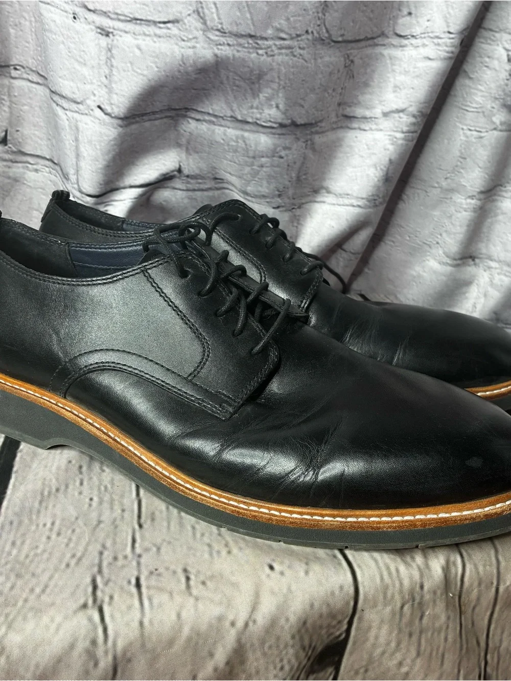 Cole Haan Modern‎ Minimalist Black Leather Plain Toe Derby Lace Up Oxfords 11.5